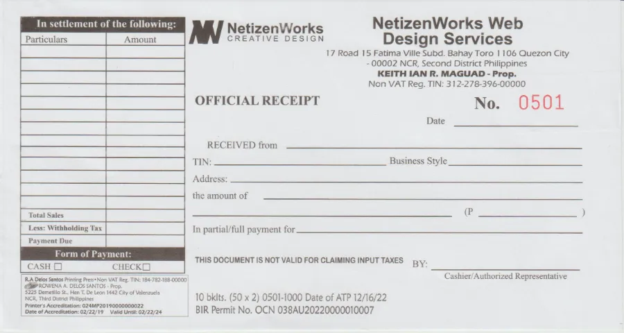 NetizenWorks Official Receipt 2