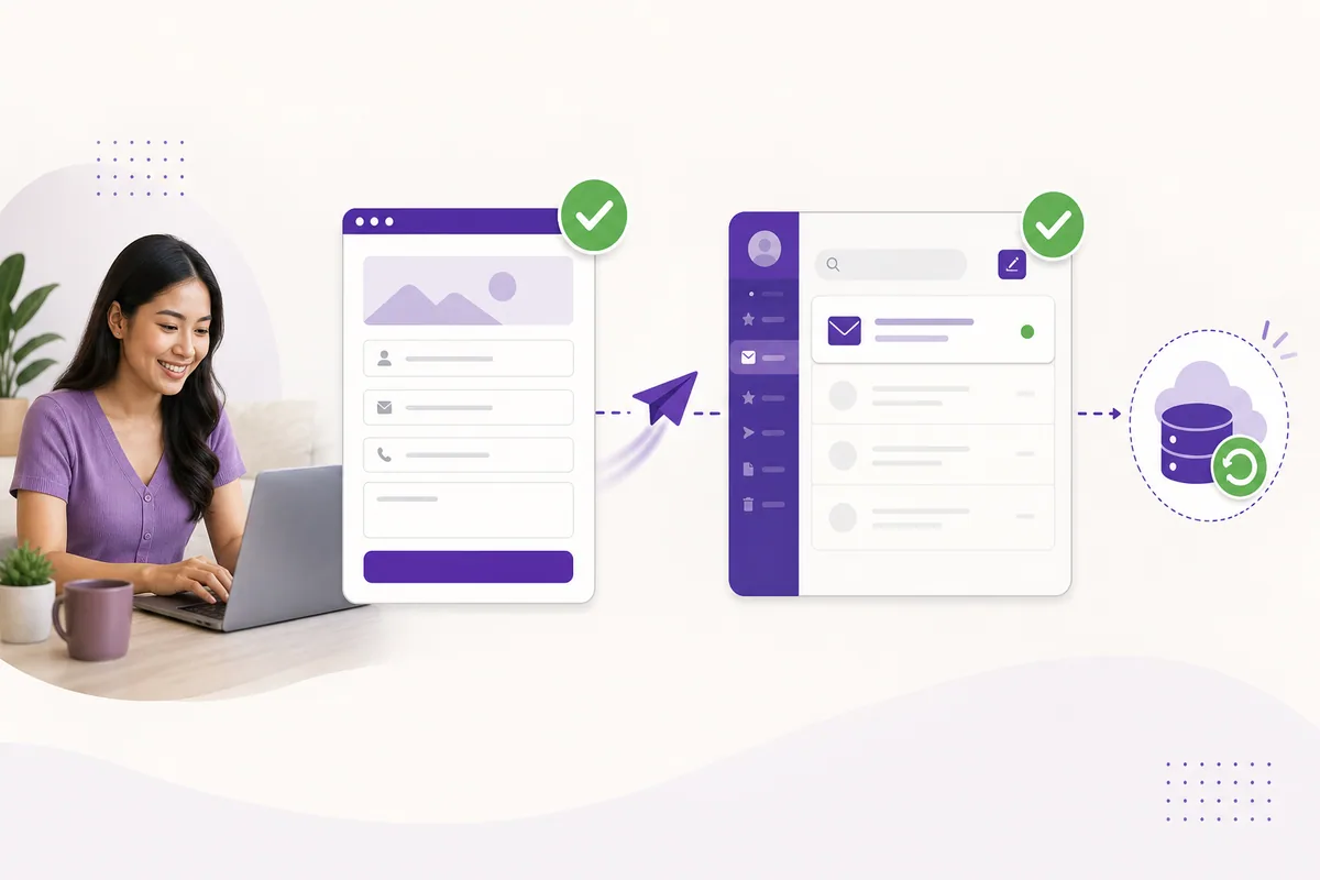 Website contact form test confirming the inquiry reached the business inbox