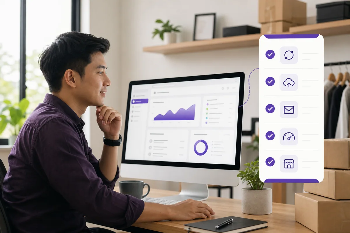 Business owner reviewing website updates, backups, forms, and performance checks