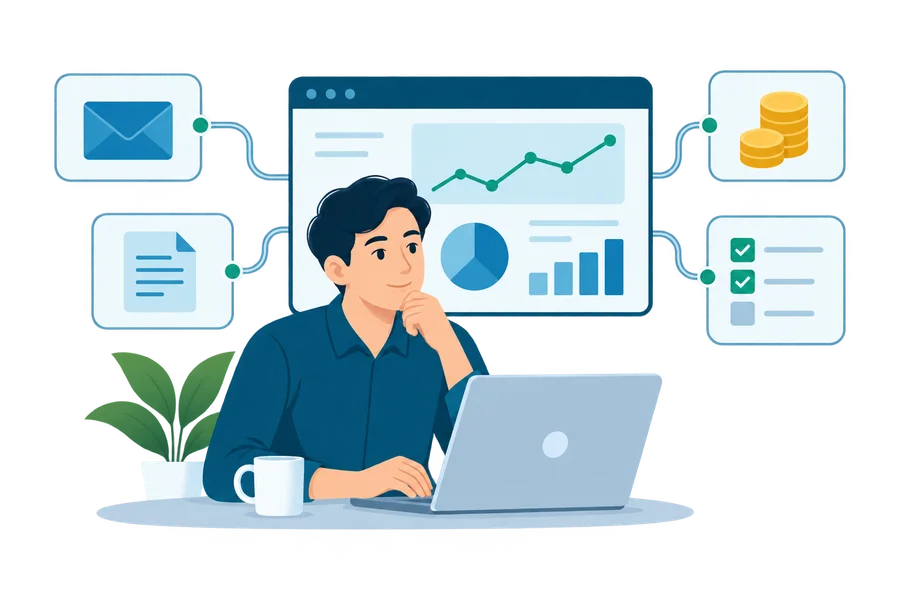 Illustration of connected inquiries, quotes, billing and project records