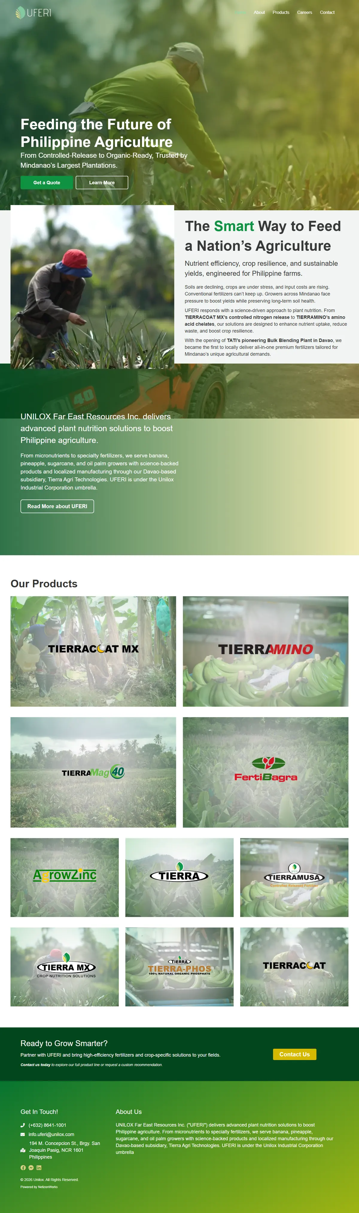 UFERI website shown at desktop size