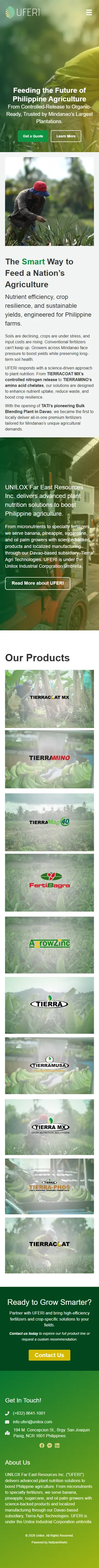 UFERI website shown at mobile size
